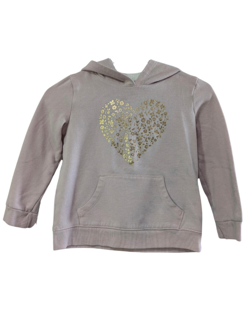 Cat & Jack Girl's Hoodie Sweatshirt, Light Pink, Gold Floral Heart, Small 6/6X